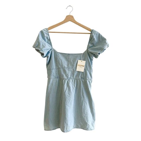 Show Me Your Mumu London Lace Up Denim Dress in Sea Spritz M NWT - Picture 3 of 8